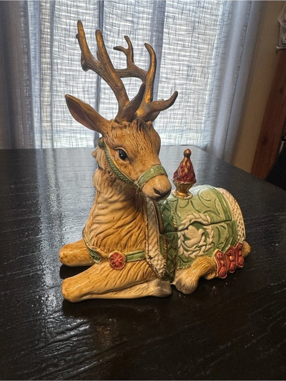 Vintage Fitz and Floyd 8” Winter Holiday Reindeer Trinket Dish Christmas Deer